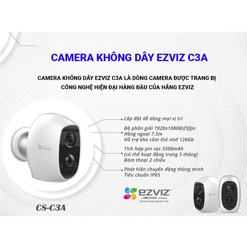 Camera Không Dây EZVIZ C3A sử dụng pin sạc