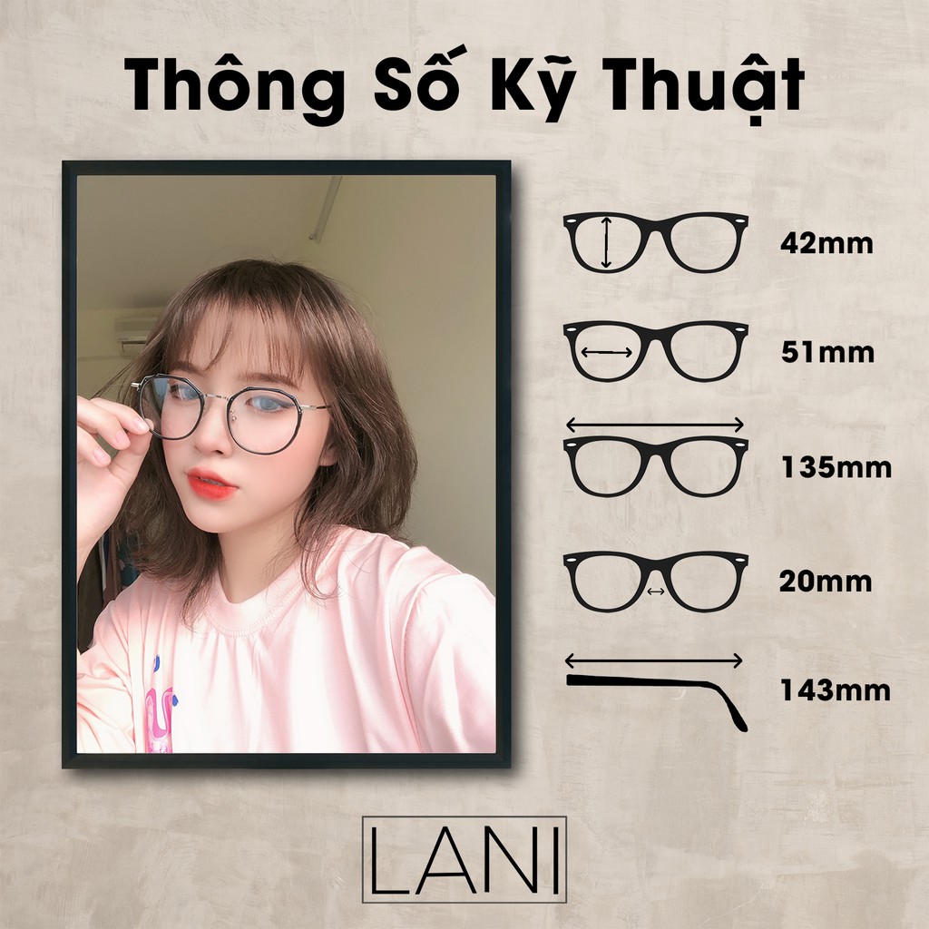 Gọng kính cận nam nữ kim loại đa giác cứng cáp LANI 8854 - Mắt kính có độ theo yêu cầu