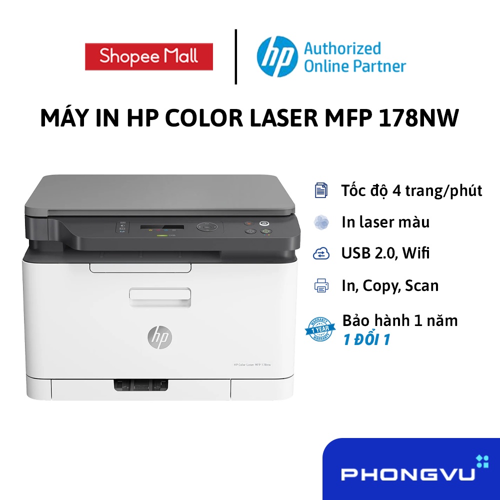 Máy in HP Color Laser MFP 178nw - 4ZB96A - Bảo hành 12 tháng