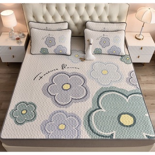 Set chiếu cao su non latex 5d [ SIÊU ÊM - SIÊU MÁT ] mặt vải thun lạnh , chun cài 4 góc hoa xanh