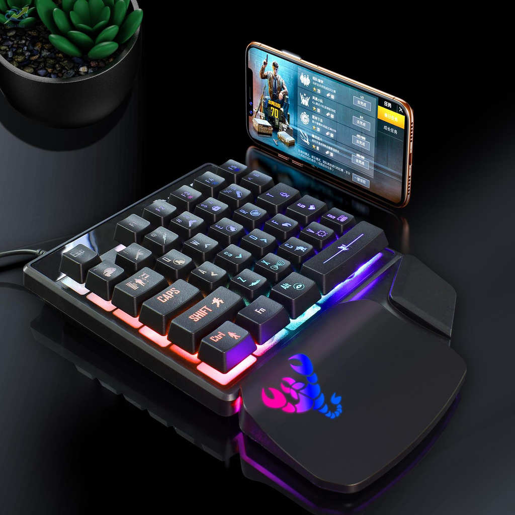 g☼HXSJ V400 One-handed Game Keyboard Wired Keyboard Streaming Color RGB light Ergonomic Hand Rest Keyboard Black