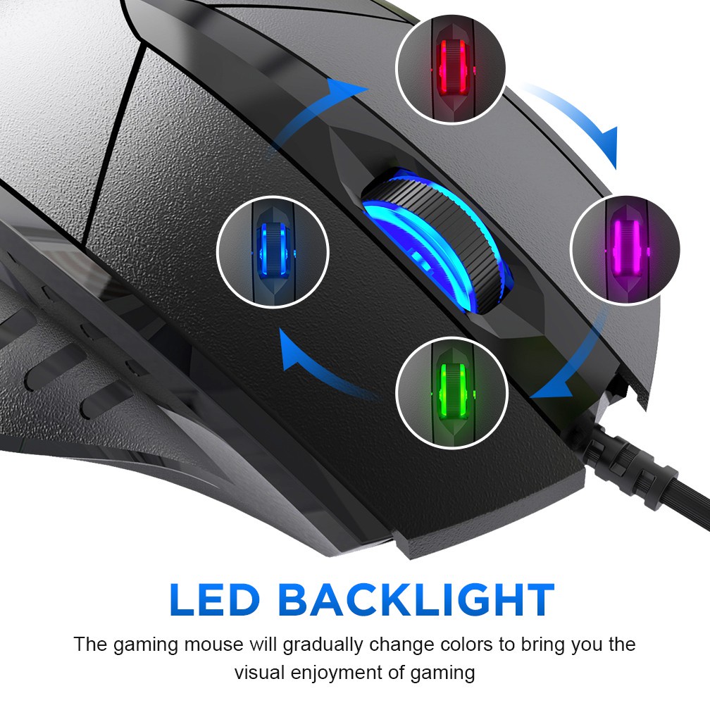 Chuột chơi Game có dây Inphic PW1 Led RGB 4000DPI, 6 nút bấm