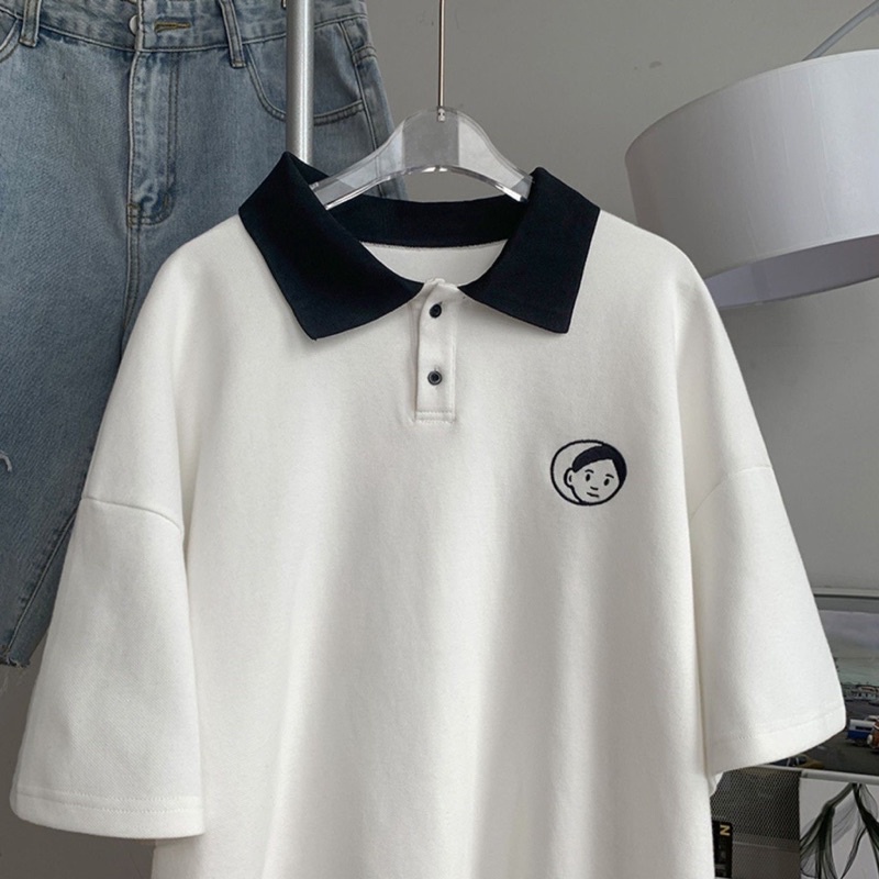 Áo thun Polo nam nữ tay lỡ thêu Boy &amp; Girl Unisex