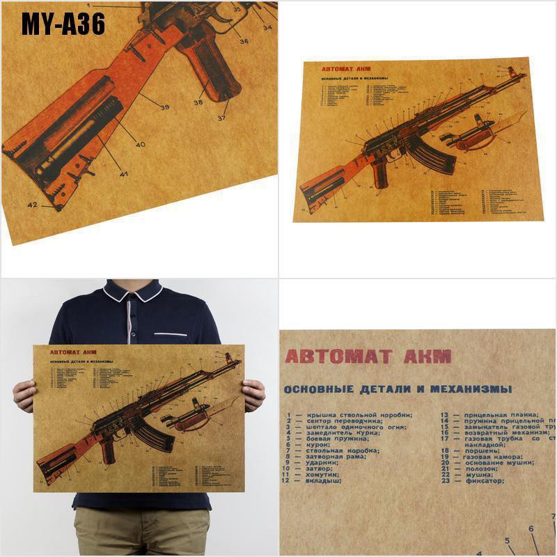 Miếng Dán Tường Trang Trí Phong Cách Vintage Ak-47