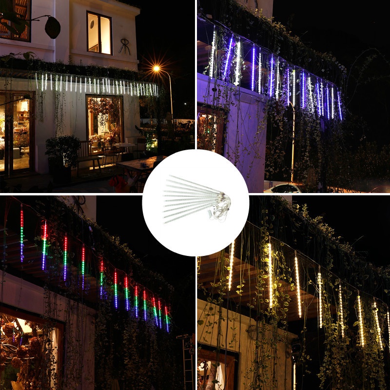 Đèn LED Sao băng trang trí ngoài trời Bộ 8 Ống Đèn Led 50 CM, Đèn Led Thả Hiệu Ứng Mưa Sao Băng đẹp mắt