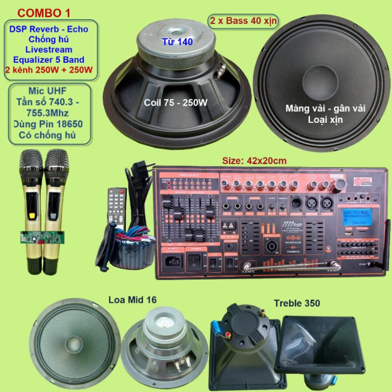 Mạch loa kéo 4 tấc đôi 2 kênh 250W + 250W DSP Reverb Echo Livestream có chống hú - Equalizer 5 Band kèm 2 tay micro