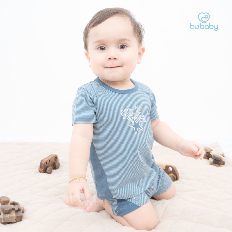 Bộ cộc tay Bubaby Kyomi vải sợ tre cho bé trai và bé gái từ 6 tháng đến 4 tuổi