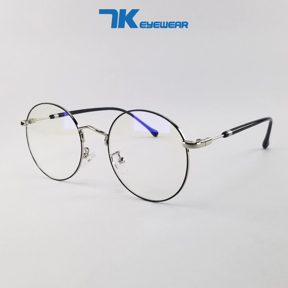 Gọng kính cận nữ, nam mắt tròn kim loại thời trang 7K1912 màu đen, vàng, bạc. Tròng 0 độ chống tia UV, ánh sáng xanh