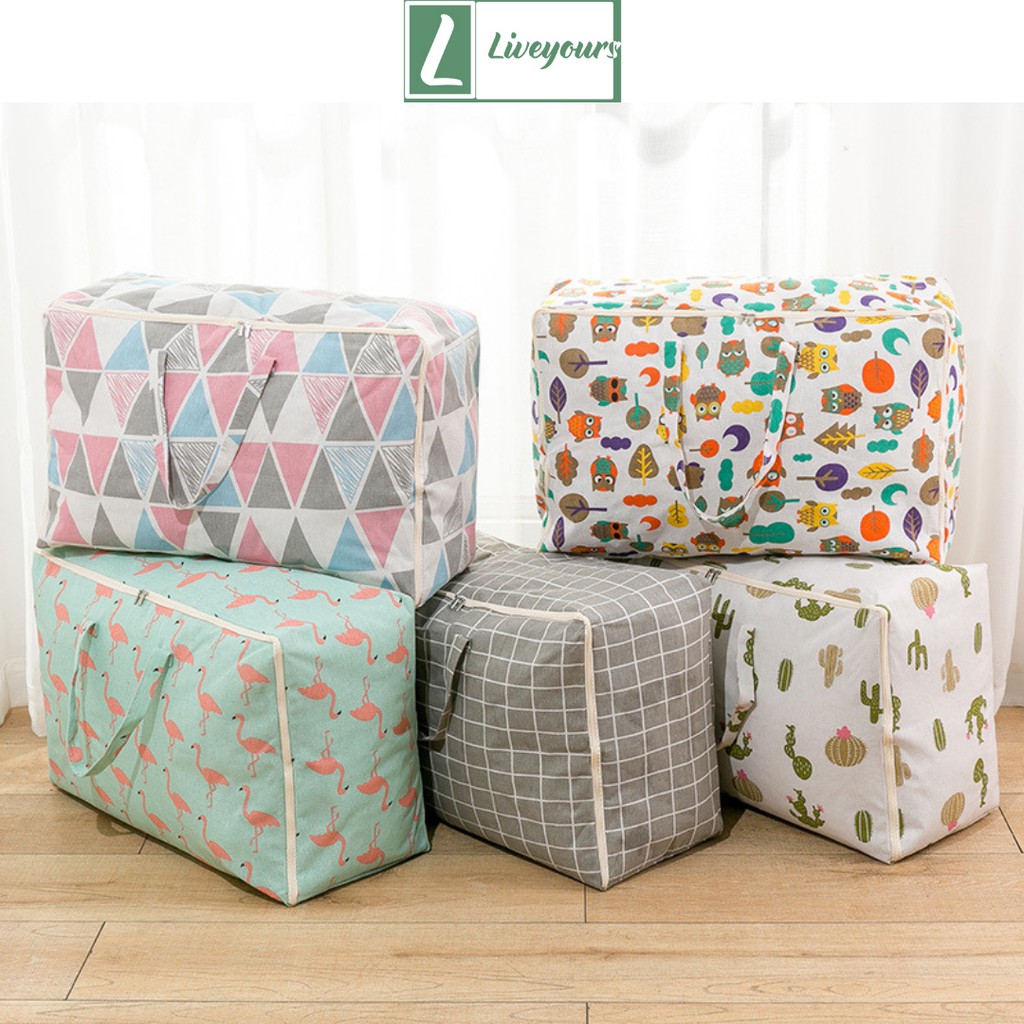 Túi đựng quần áo chăn màn vải canvas không thấm nước, giỏ đựng đồ đa năng cỡ siêu to