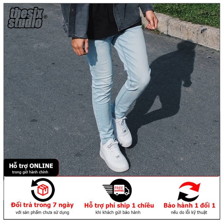 Quần jean nam xanh nhạt✔️Quần jean nam rách gối✔️form skinny | BigBuy360 - bigbuy360.vn