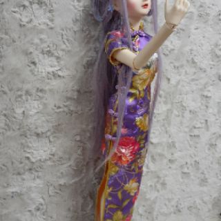 Sườn xám dài vải gấm và lụa búp bê BJD 1/3