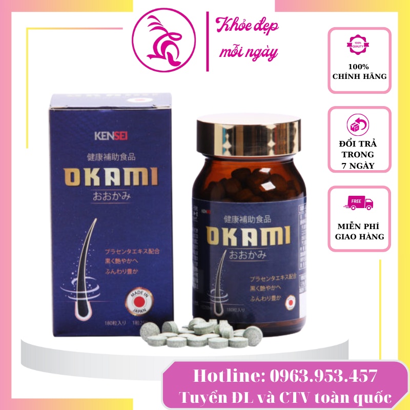 Viên uống giảm rụng và mọc tóc Okami - 180 viên