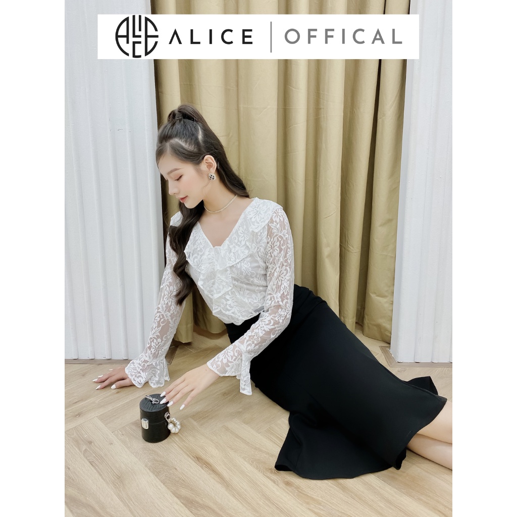 Set Công Sở Áo Sơ Mi Ren Cổ Bèo Chân Váy Đuôi Cá ALICE Kiểu Dáng Lịch Sự Sang Chảnh, Chất Vải Cao Cấp Mềm Mịn S1039