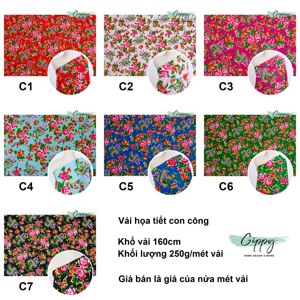 Vải họa tiết con công  làm vải trang trí, may đồ cực xinh - Gippy Decor