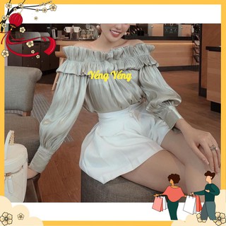 ANU316 - ÁO TƠ ORGANZA XANH NGỌC BÈO VAI TAY BỒNG