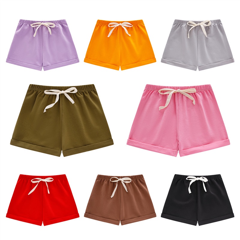 Quần Short Cột Dây Chất Liệu Cotton Màu Trơn Thời Trang Xuân Hè Cho Bé 100-150cm
