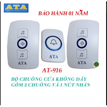 ⚡GIAO HỎA TỐC⚡ CHUÔNG CỬA KHÔNG DÂY ĐA NĂNG - 2 CHUÔNG 1 NÚT NHẤN ATA AT-916A