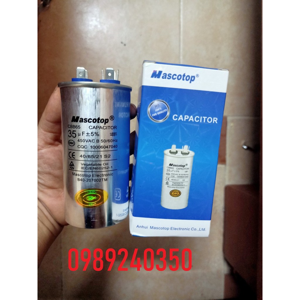Tụ khởi động lốc điều hoà 35 uf 2 chân (loại tốt)