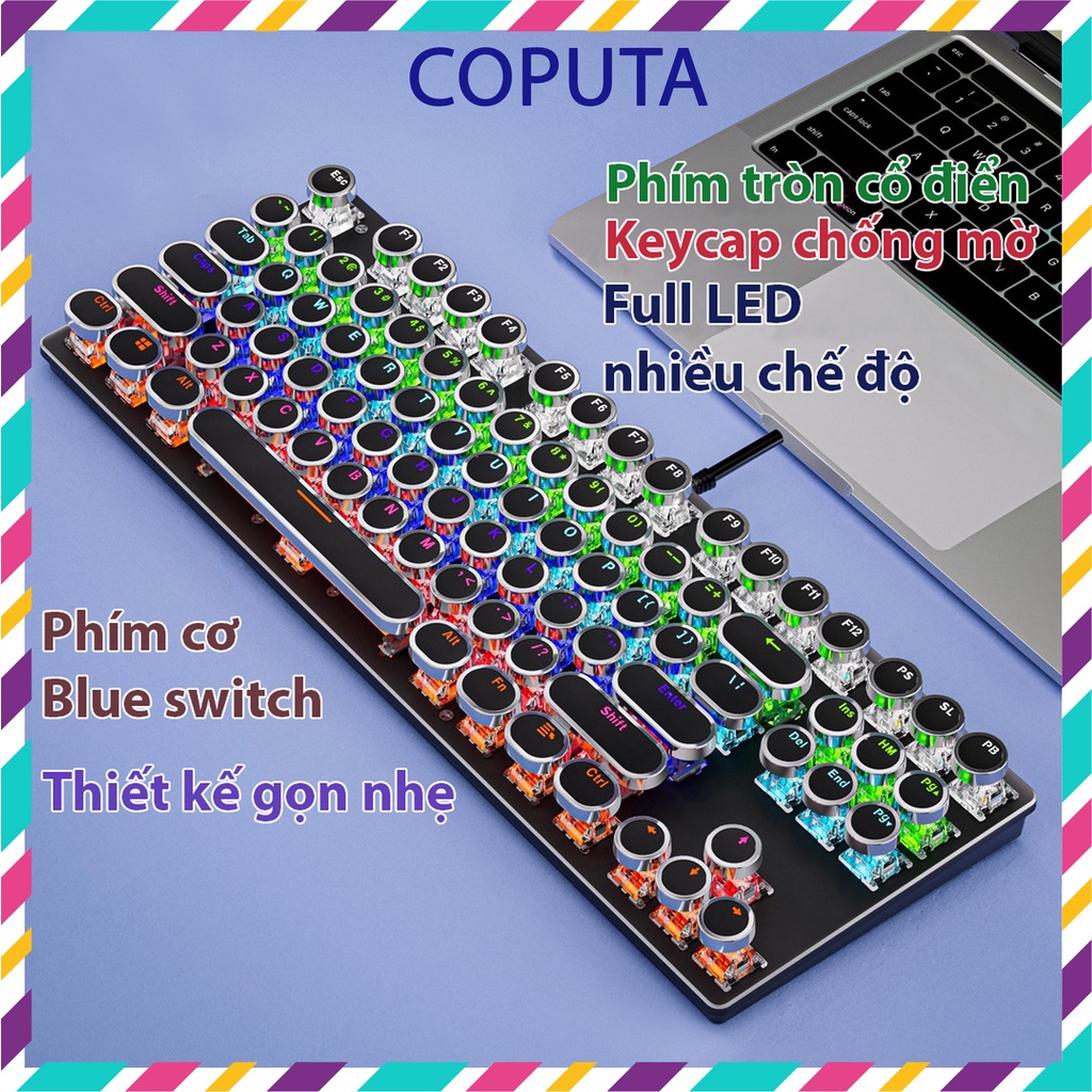 Bàn phím cơ Coputa Bàn phím cơ TKL máy tính Gaming laptop Full LED phím tròn có dây K550PT