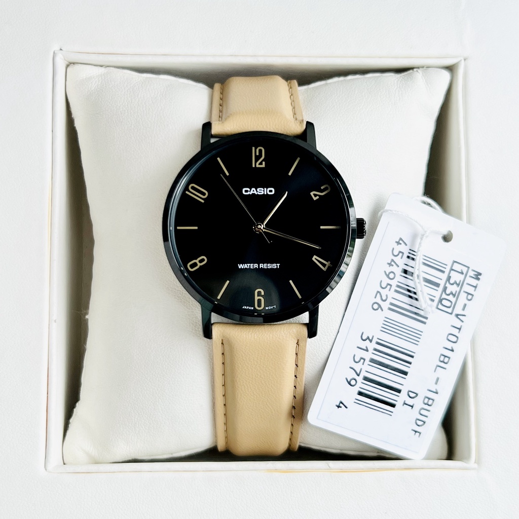 Đồng hồ đôi nam nữ dây da Casio MTP-VT01BL-1B