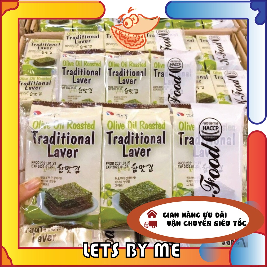 Rong biển cuộn cơm hàn quốc Kfood Olive Oil Roasted vị dầu ô liu (Bịch 3 gói) LETS BITE ME