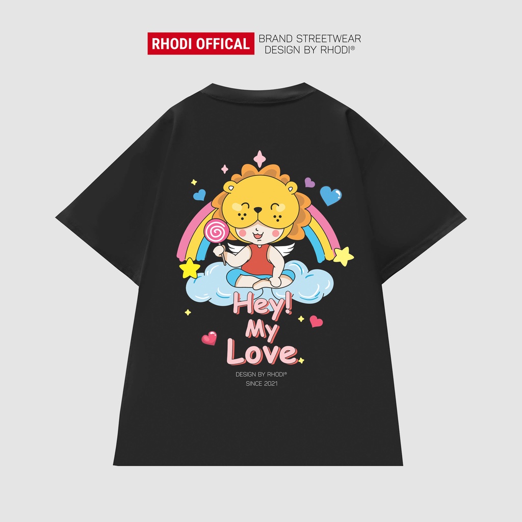 Áo thun local brand RHODI phông cổ tròn tay lỡ unisex nam nữ thế hệ genz hey my love