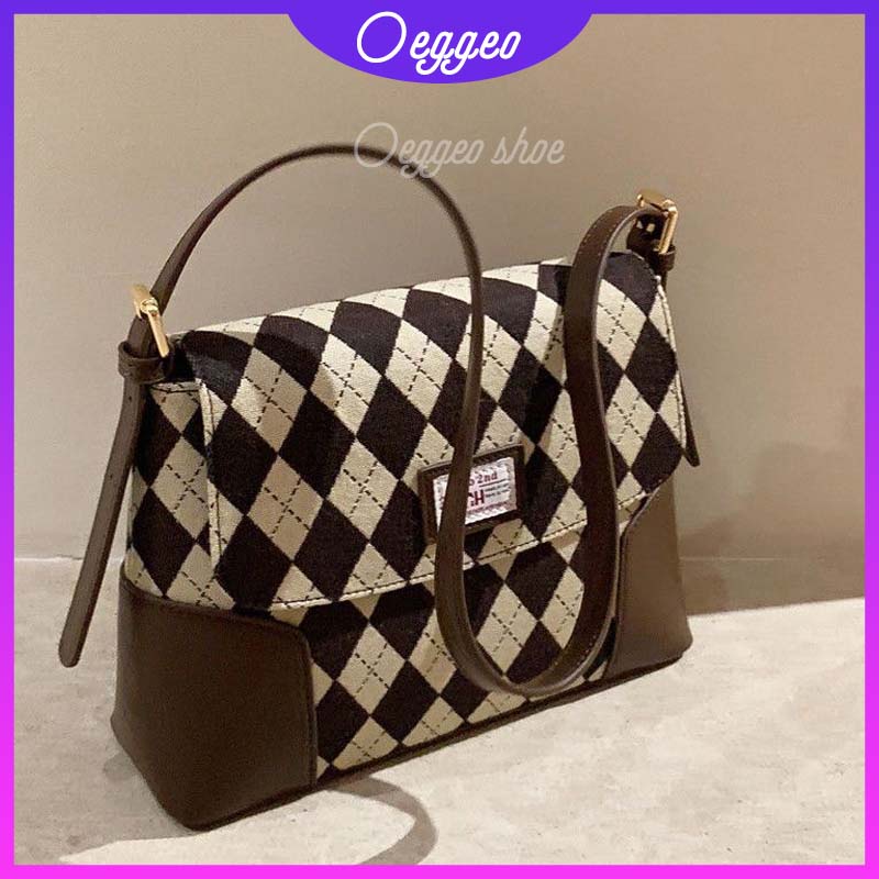 Oeteo Túi Xách Đeo Vai Cỡ Lớn Họa Tiết Caro Màu Nâu Dễ Thương Cho Nữ