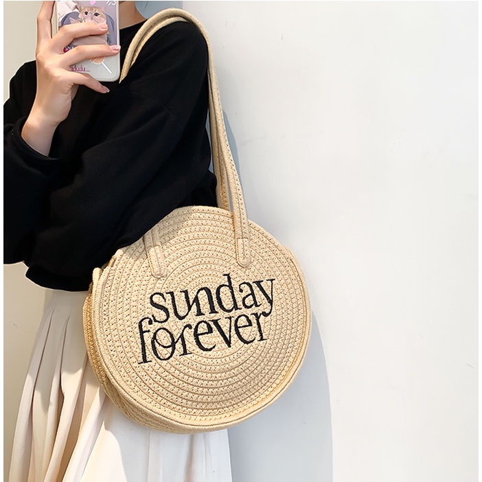 Túi cói đi biển nữ đeo vai tote Sunday Forever hot trend HATALO - TX14