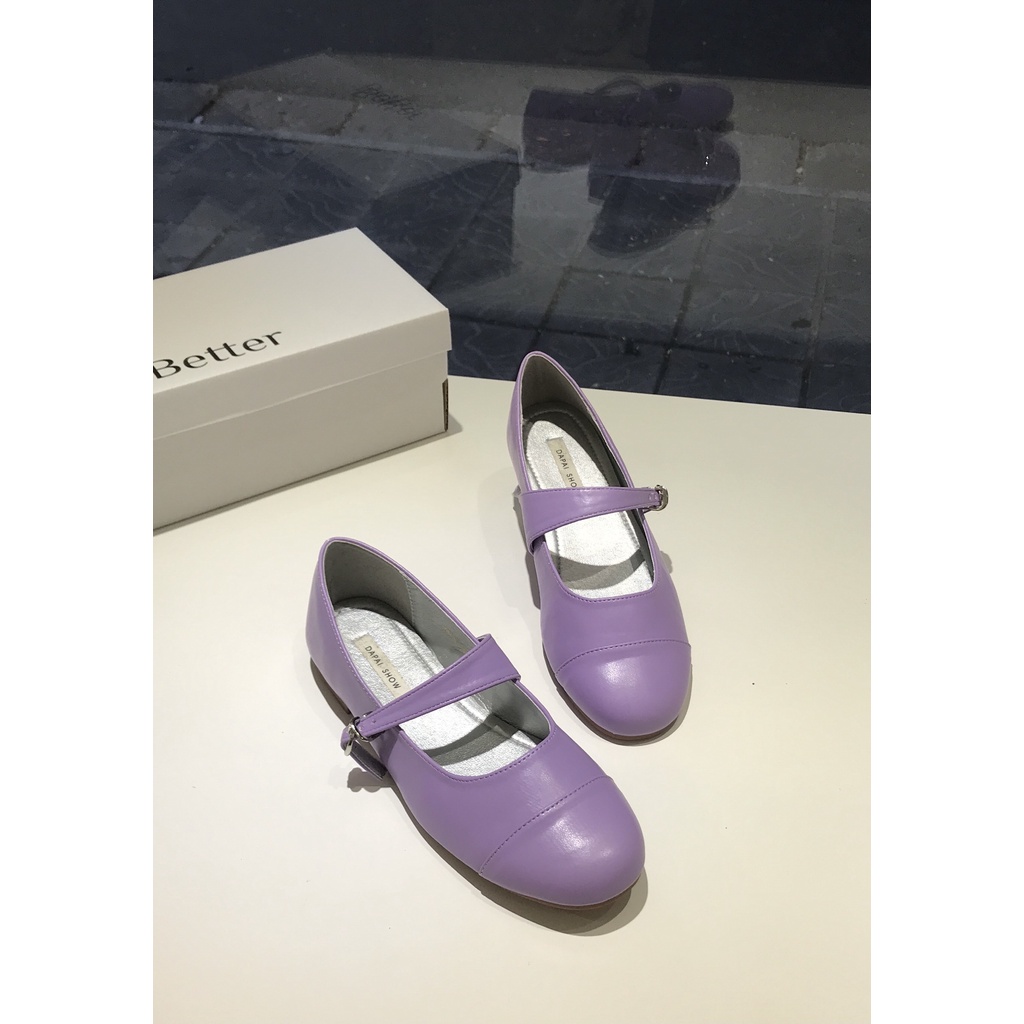Bệt mary jaen hàn quốc da trơn, mũi tròn, viền chỉ ngang, quai cài better shoes - 280622005