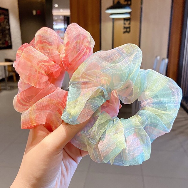 🧊Chun cột tóc Scrunchie voan tơ kẻ caro nhiều mầu