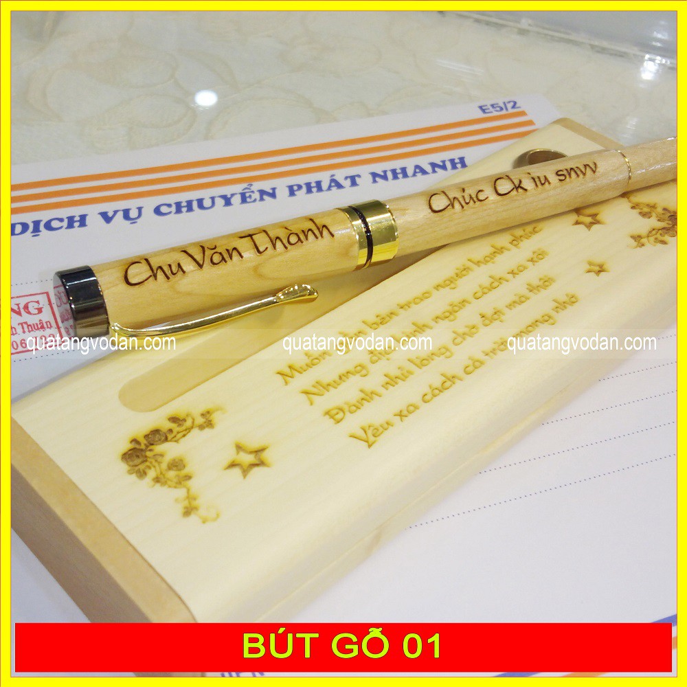 Bút gỗ khắc tên 20/11, 08/3, 20/10, bút ký gỗ  0.5mm