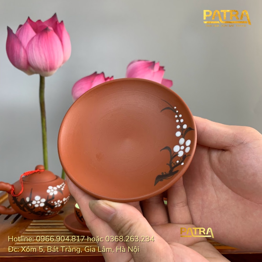 Bộ ấm chén uống trà cao cấp , bộ ấm trà Bát Tràng - trường sa hoa mai trắng