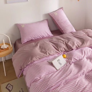 [FLASH SALE] Bộ Chăn Ga Vỏ Decor Gối Cotton Tici Cao Cấp Hàn Quốc - Họa Tiết Kẻ Caro Hồng