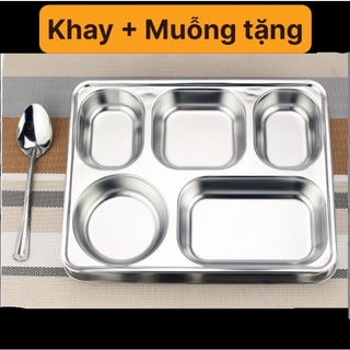 Khay cơm inox 5 ngăn cao cấp TẶNG KÈM MUỖNG INOX