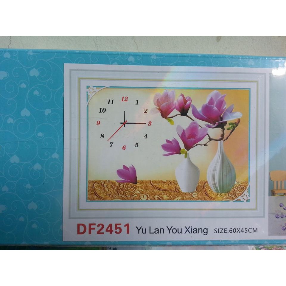 Tranh đính đá đồng hồ bình hoa DF2451 (tranh chưa đính)