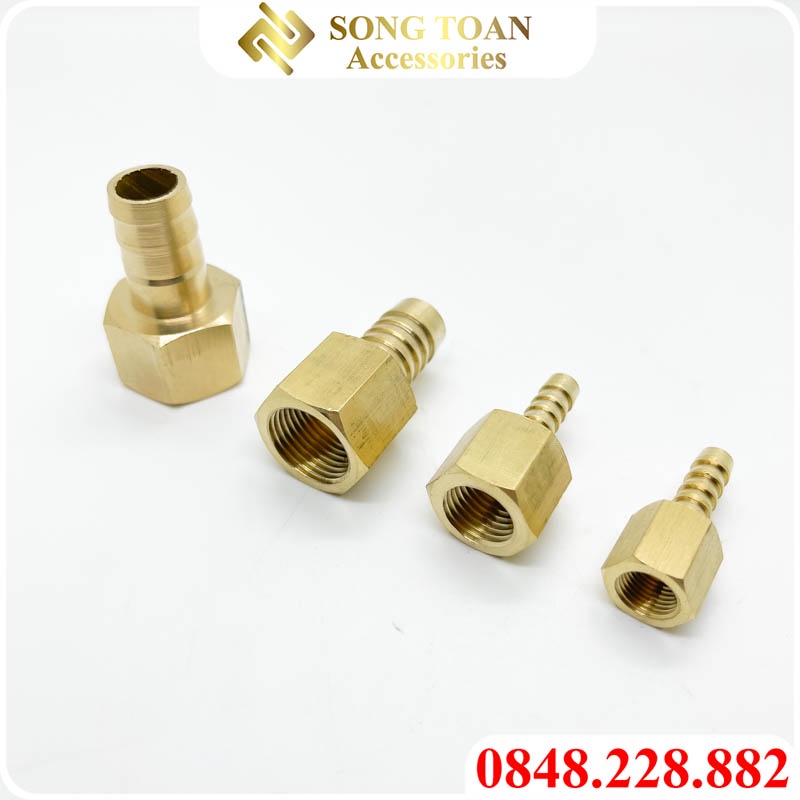 Béc & Búp & Nối Ren Trong 9.6 13 17 21 27 + 1 Đầu Khía Rãnh Đuôi Chuột Cắm Lòng Trong Ống Mềm PU - Bằng Đồng Thau