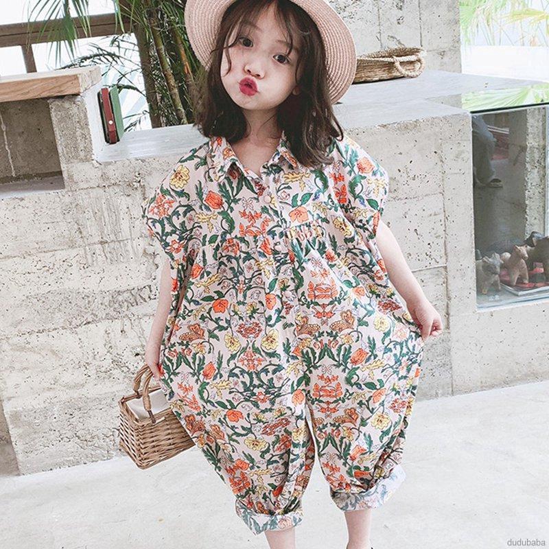 Áo Liền Quần Ngắn Tay In Hoa Cho Bé Gái