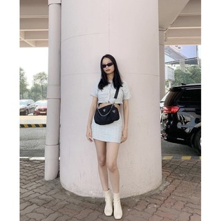 Set váy dạ tweed + túi đeo chéo