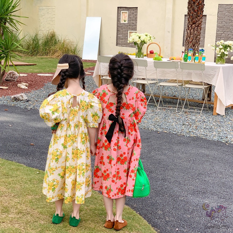 Đầm Tay Phồng In Họa Tiết Hoa Phong Cách Hàn Quốc Thời Trang Mùa Hè Cho Bé Gái