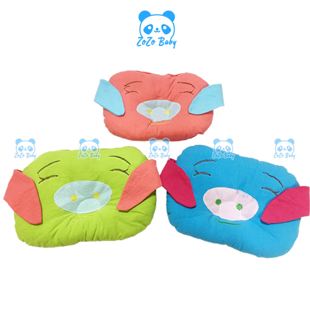 Gối bông lõm chống méo đầu hình lợn mềm mại cho bé sơ sinh-zozobaby