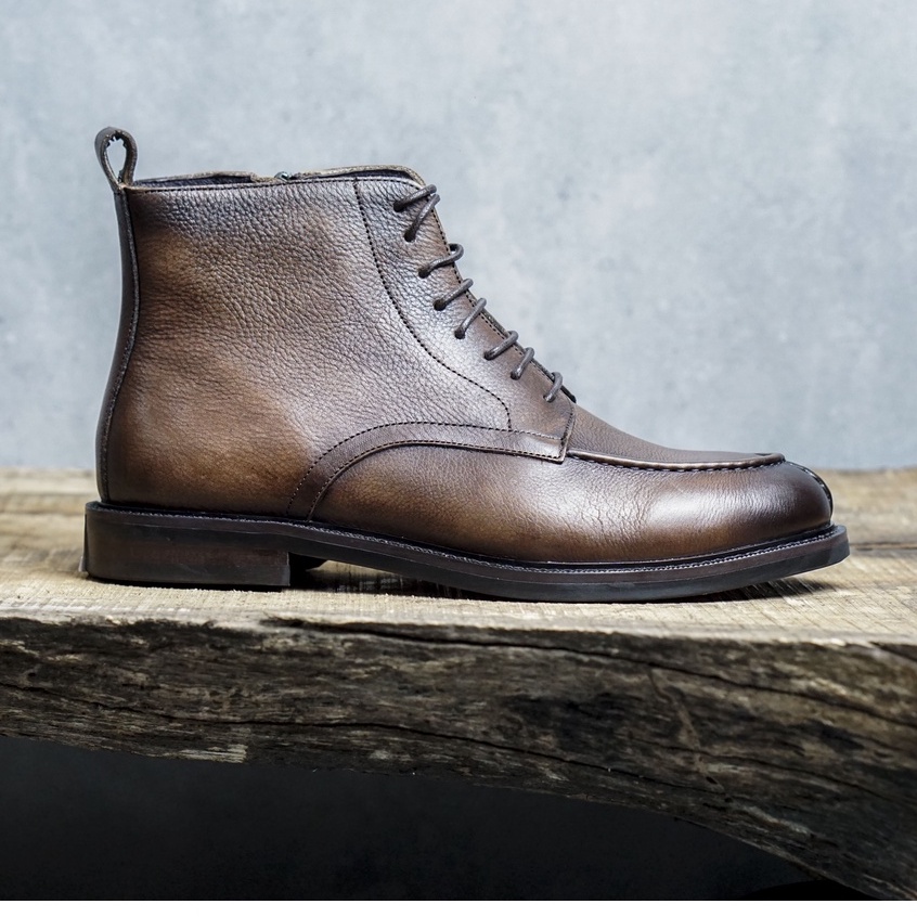 Giày boot cổ lửng zip kéo hông da bê sang trọng nam tính màu nâu ZANE