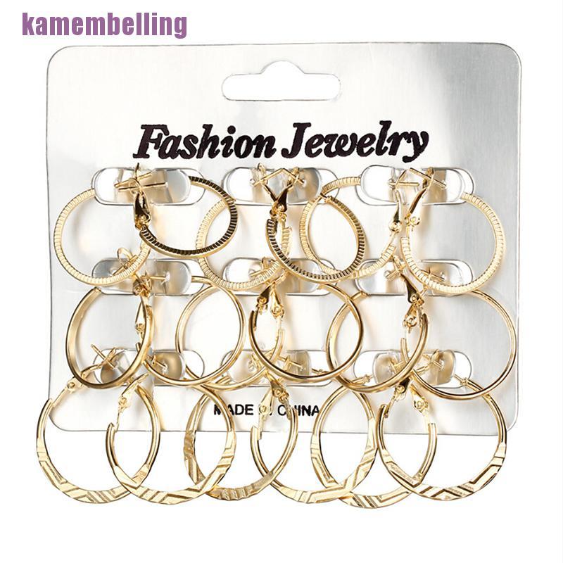 Bông Tai Hình Tròn Màu Vàng / Bạc Phong Cách Vintage Thời Trang Cho Nữ