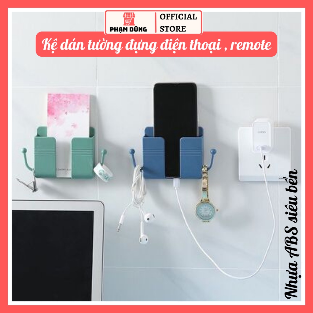 Kệ dán tường đựng điện thoại , remote đa năng có móc treo