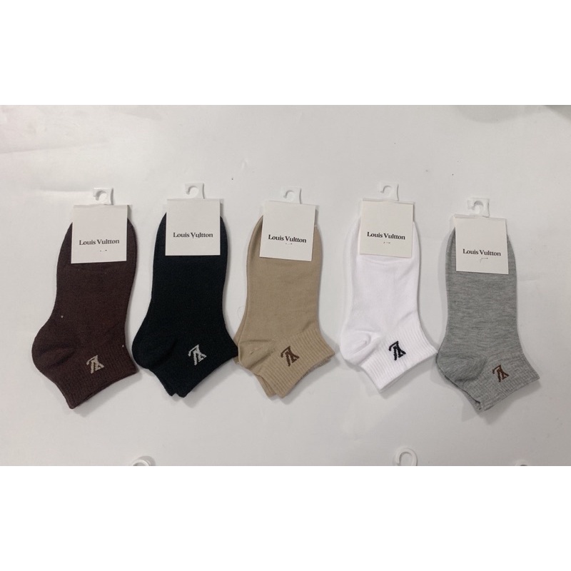 (sét 5 đôi) Tất nữ ngắn cổ phong cách thể thao trẻ trung, hoạ tiết gấu và lv, chất cotton mịn.