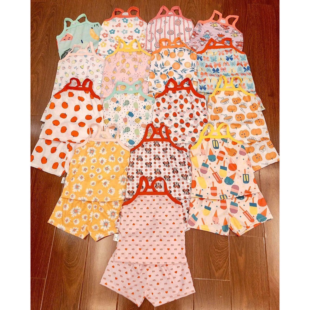 Quần áo trẻ em, set bộ 2 dây mùa hè Cuội Store cho bé gái chất cotton có lỗ thông hơi siêu mát size từ 6 đến 18kg