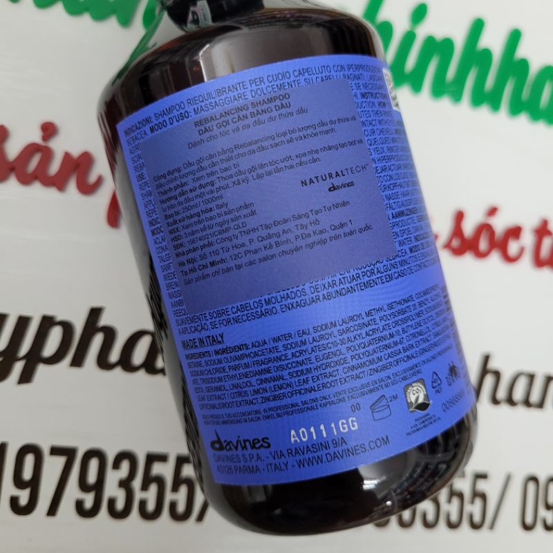 DẦU GỘI VÀ DUNG DỊCH LÀM SẠCH CÂN BẰNG DẦU DAVINES REBALANCING 250ML-1000ML