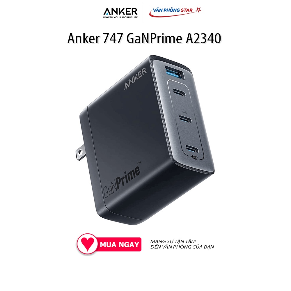 Củ sạc nhanh Anker 747 GaNPrime A2340 PD 150W 01 cổng Type A 03 cổng Type C nhỏ hơn 38% so với bộ sạc 140W của Apple