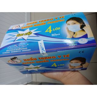1 hộp - Khẩu trang y tế kháng khuẩn 4 lớp Famapro - hộp 50 cái (có Xanh, xám, trắng, đen, hồng)