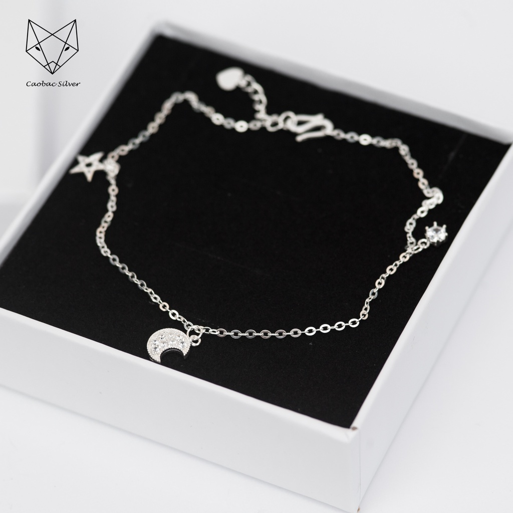 Lắc Tay Lắc Chân Bạc Cao Cấp Caobac Silver Thiết Kế Họa Tiết Trăng Đá Sao Ổ Đá Rơi Độc Đáo, Tinh Xảo Cho Bạn Gái