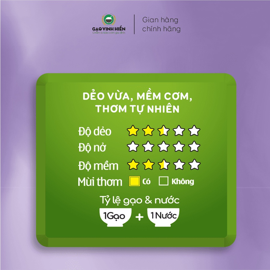 Gạo Đỗ Quyên Vinh Hiển 5kg - Dẻo vừa, mềm, cơm ngon